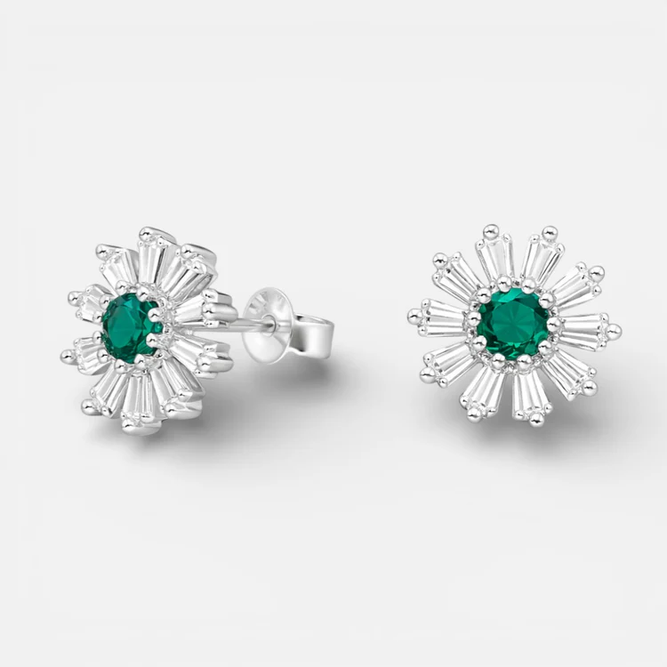 Aro Flor Circones Baguette Esmeralda